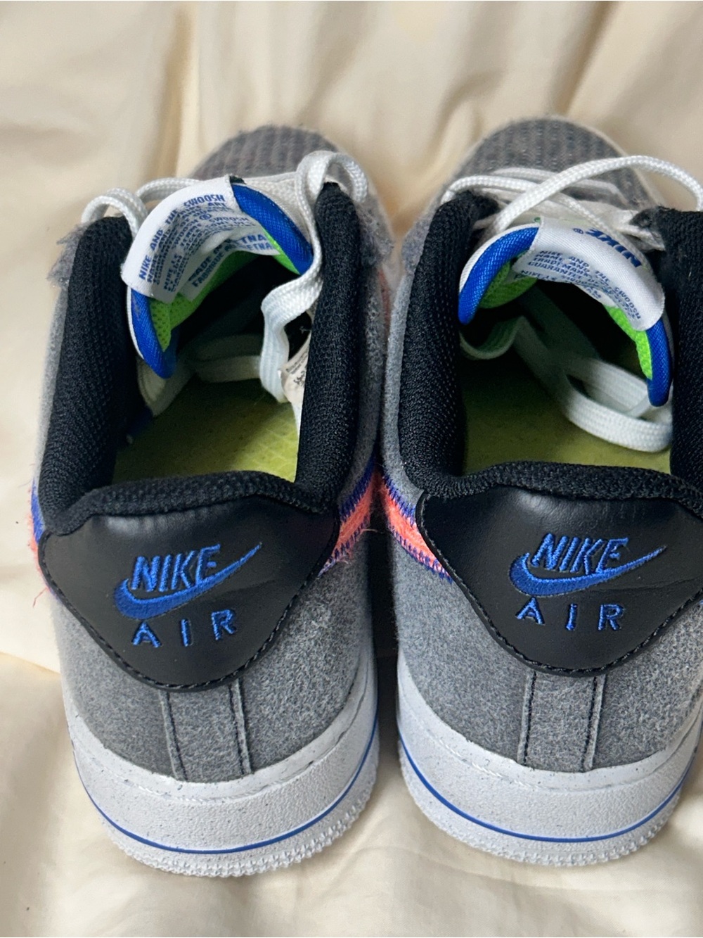 Nike Air Force 1 Low Sneakers - Gray with Coral Swoosh and Green Accent - Picture 5 of 9